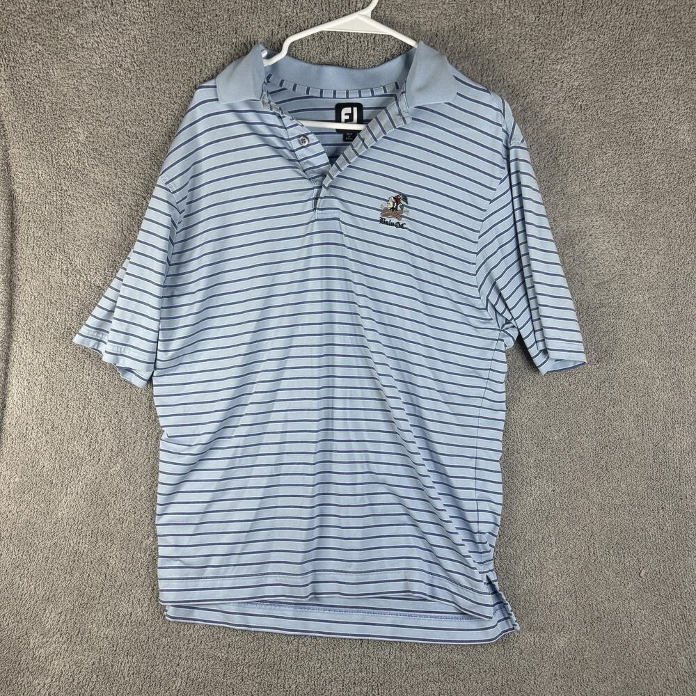 FootJoy Polo Shirt Mens Medium Blue Striped Bala Golf Embroidered Performance